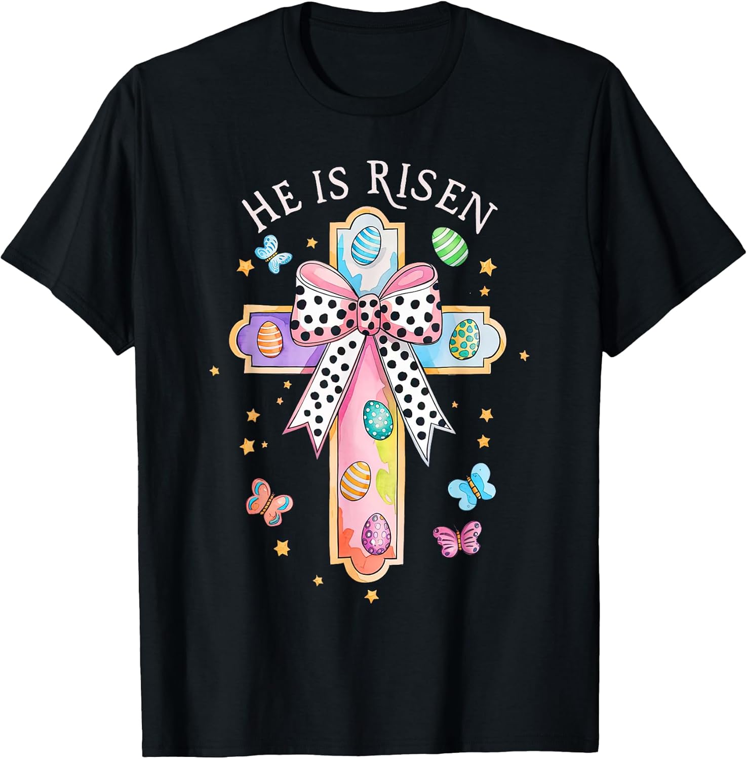 He Is Risen Easter Cross Coquette Bow Jesus Christian Easter T-Shirt