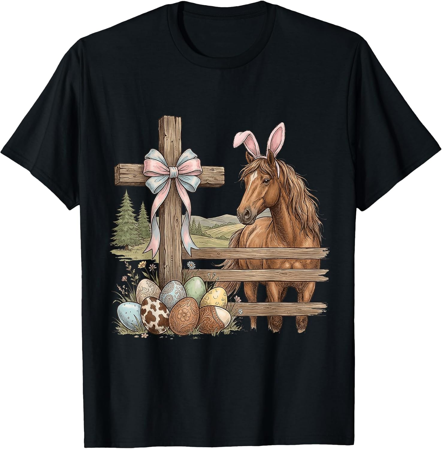 Farm Christian Easter Horse Cross and Country Faith Easter T-Shirt