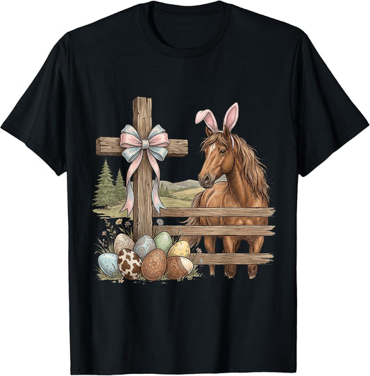 Farm Christian Easter Horse Cross and Country Faith Easter T-Shirt