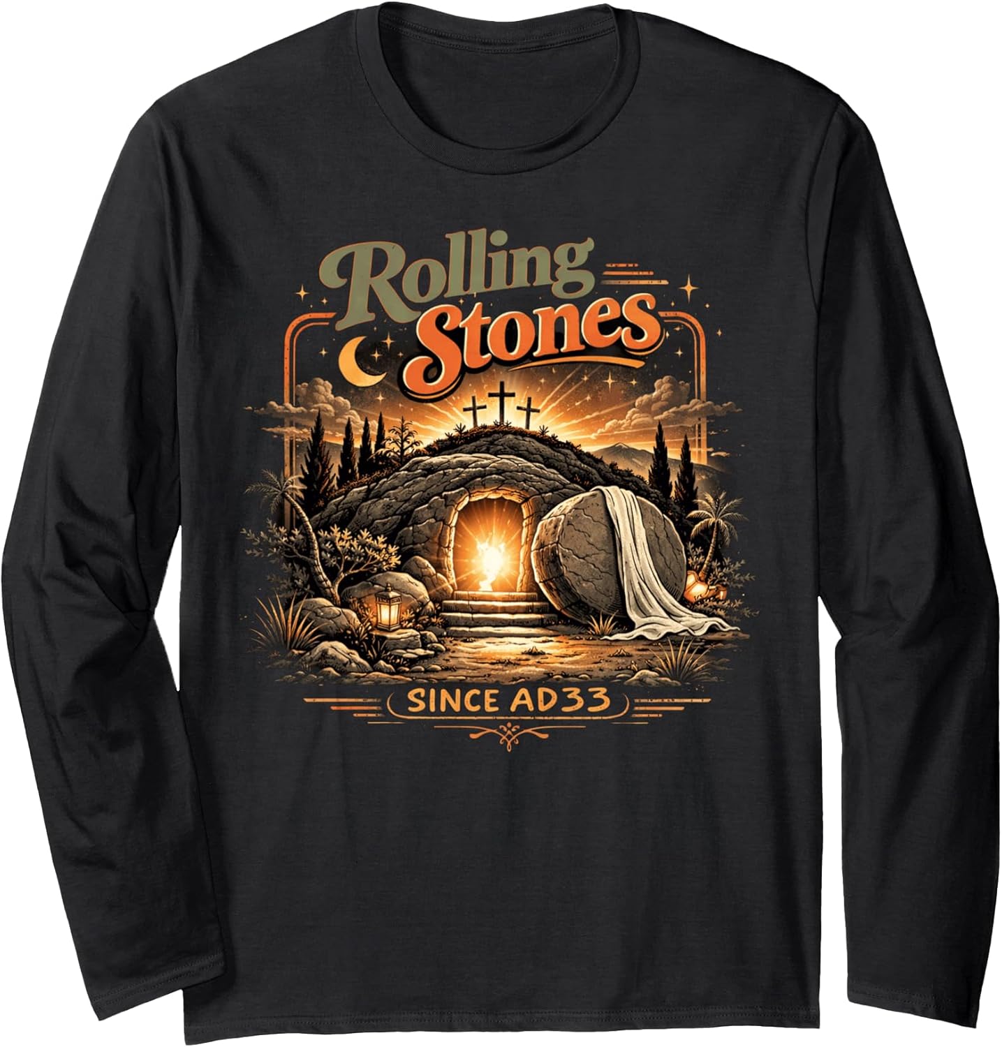 The Stone was Rolled Away He is Alive Retro Christian Easter Long Sleeve T-Shirt