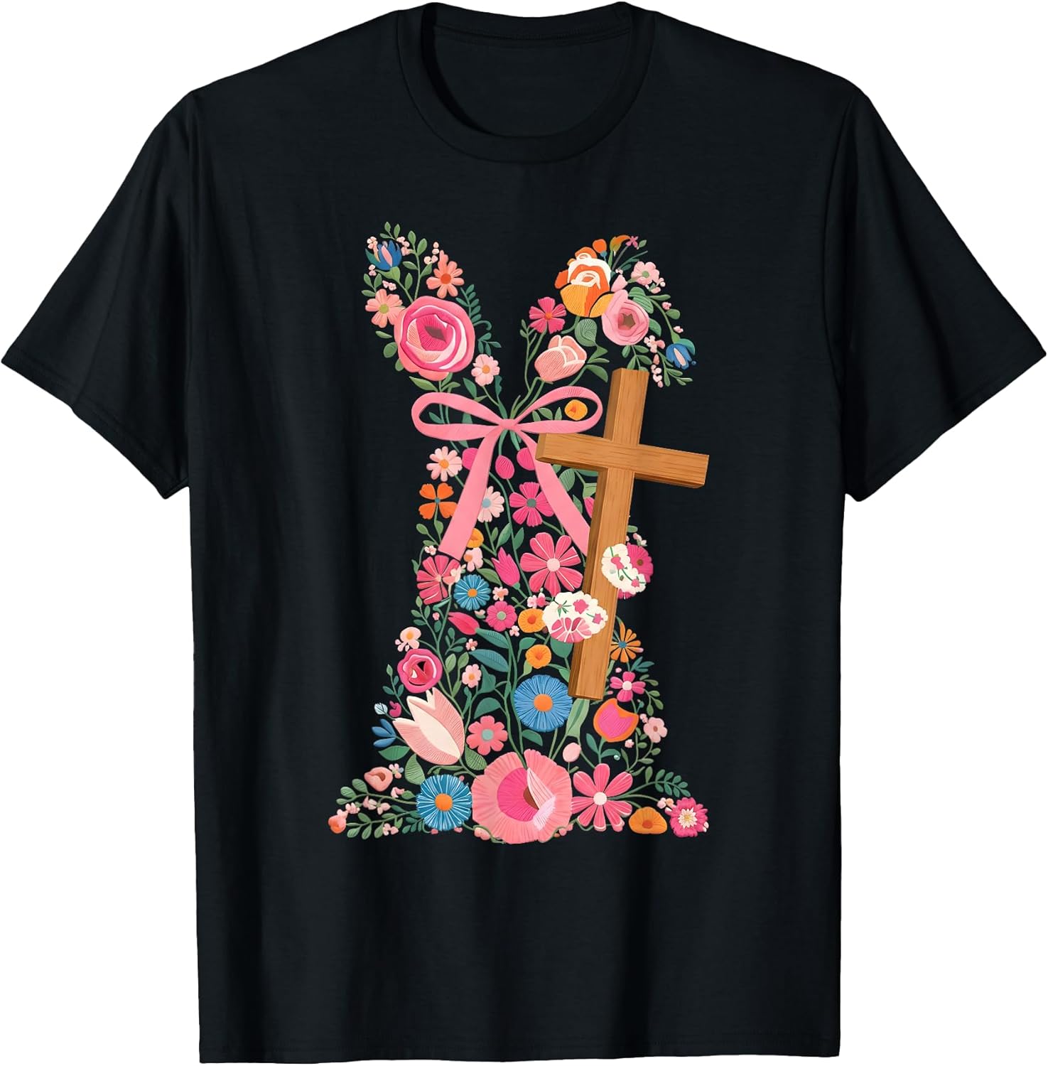 Floral Cross Easter Christian Faith Design T-Shirt