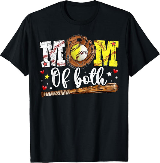 Mom of Both Game Day Baseball Softball Mother's Day 2025 T-Shirt