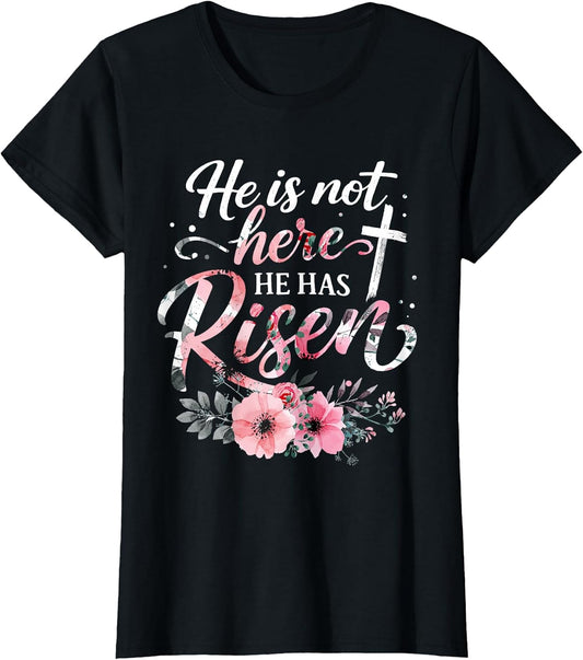 Womens Easter Christian He is Risen Jesus Cross Religious T-Shirt