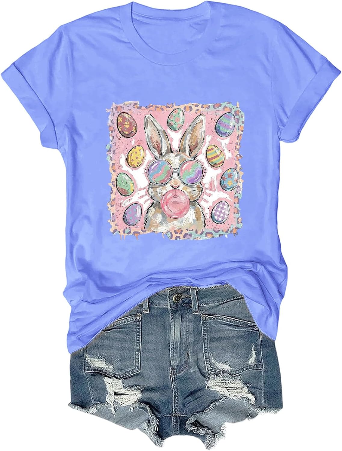 Easter Bubble Gum Bunny T-Shirt Cute Pastel Easter Egg Tee Spring Bunny Easter Shirts for Women