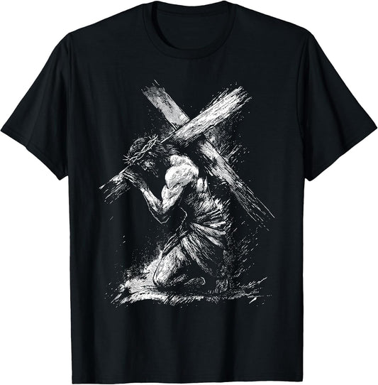 Jesus Carrying Cross Religious Christian Jesus Easter T-Shirt
