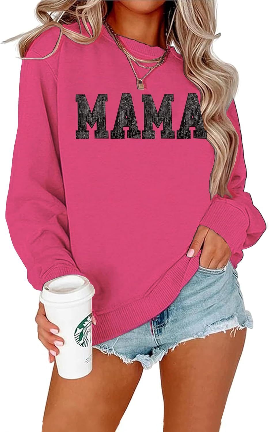 Mama Sweatshirt Mom Sequin Letter Print Long Sleeve Shirts Mother's Day Autumn Casual Pullover Tops