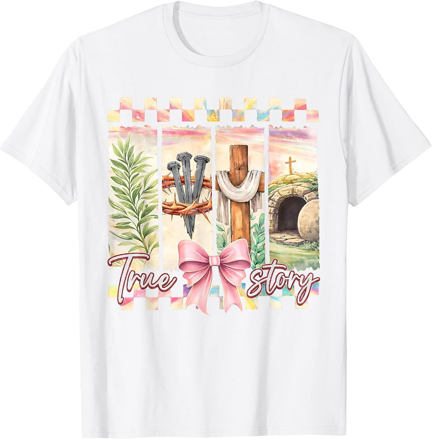 True Story Cross Jesus Easter Day Christians Bow He is Risen T-Shirt