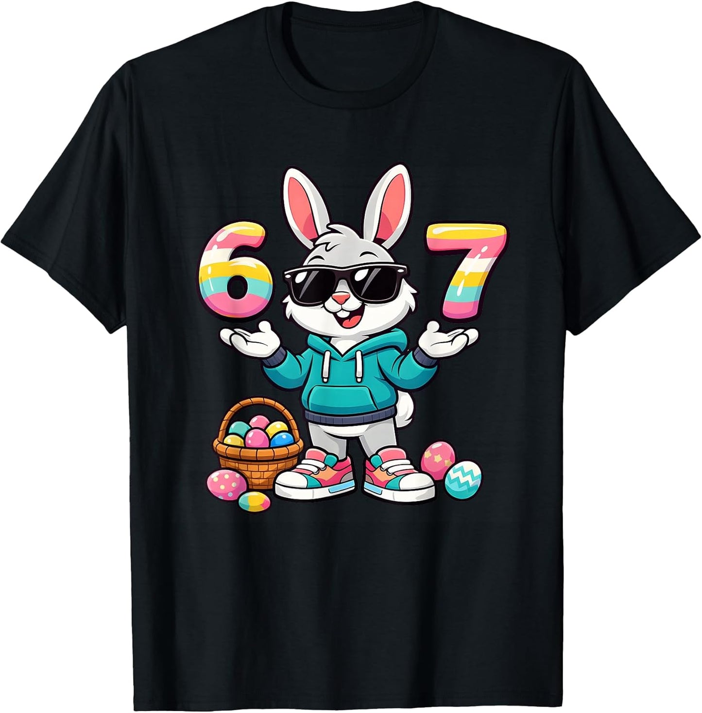 Cool Easter Bunny 6 7 Meme Pastel Egg Numbers Funny Spring T-Shirt
