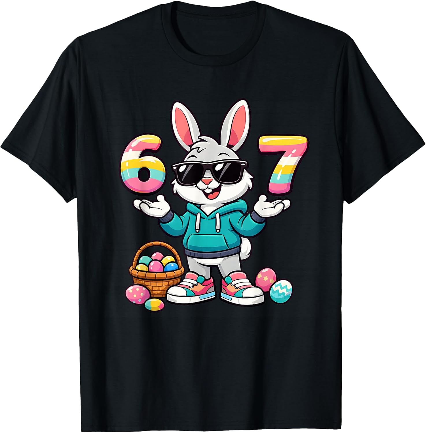 Cool Easter Bunny 6 7 Meme Pastel Egg Numbers Funny Spring T-Shirt