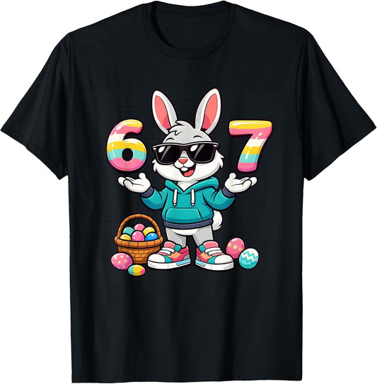 Cool Easter Bunny 6 7 Meme Pastel Egg Numbers Funny Spring T-Shirt