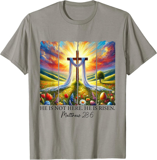 He Is Risen Cross Faith Resurrection Jesus Easter Christian T-Shirt
