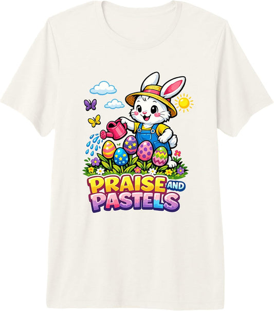 Praise and Pastels Cute Easter Bunny Egg Garden Premium Tri-Blend T-Shirt
