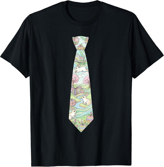 Easter Bunny Tie Teacher Pastel Eggs Spring Cherry Blossom T-Shirt