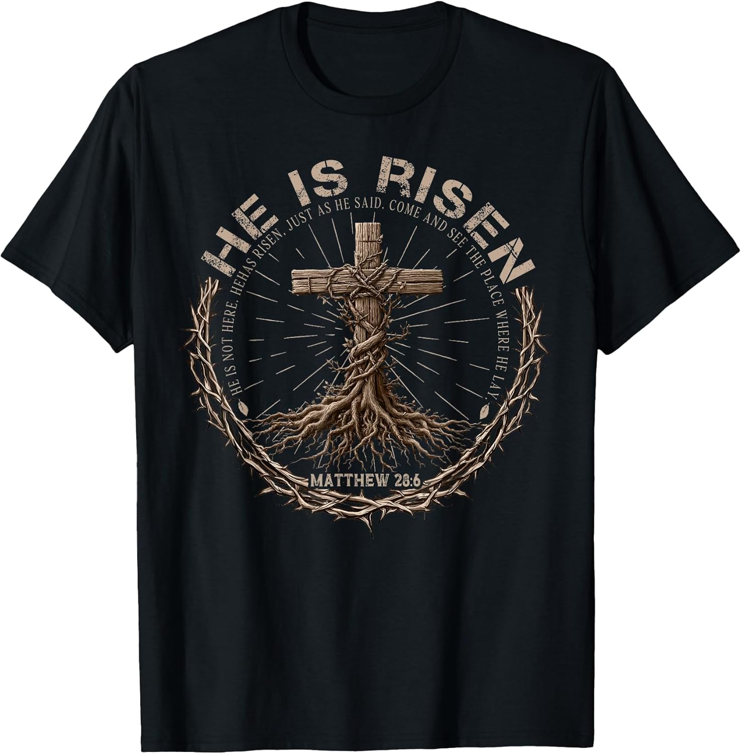 Easter Jesus He is Risen Cross Christian for Men Women Kids T-Shirt
