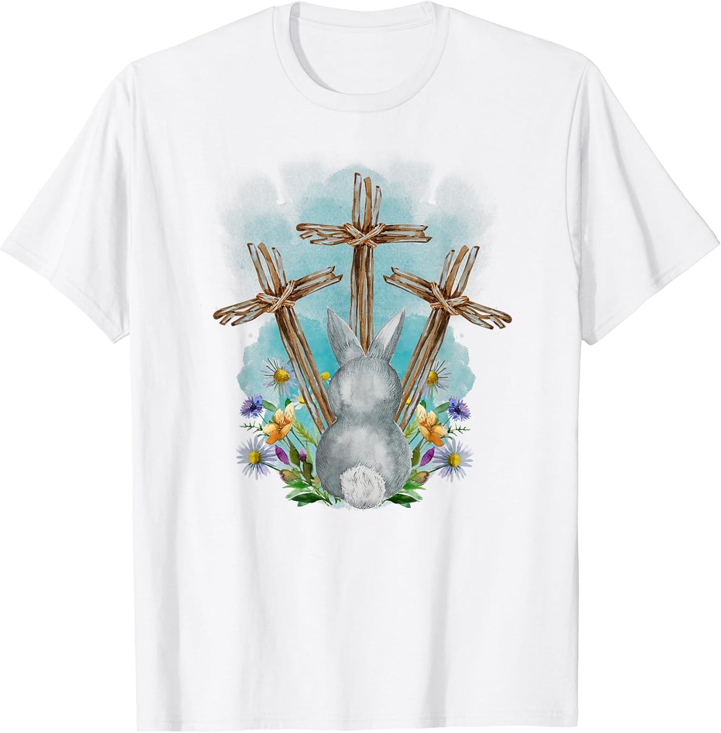 Easter Bunny with Trio Crosses Inspirational Christian Faith T-Shirt
