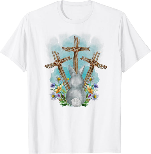 Easter Bunny with Trio Crosses Inspirational Christian Faith T-Shirt