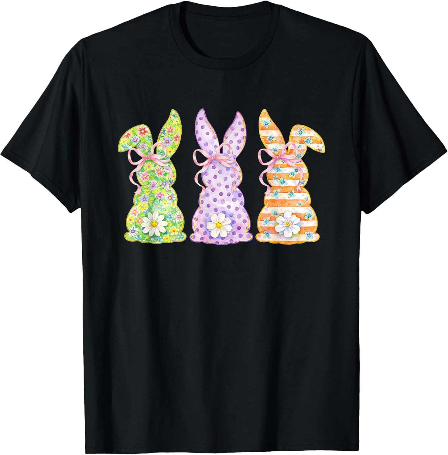 Floral Watercolor Easter Bunny Trio Pastel Bows Spring T-Shirt