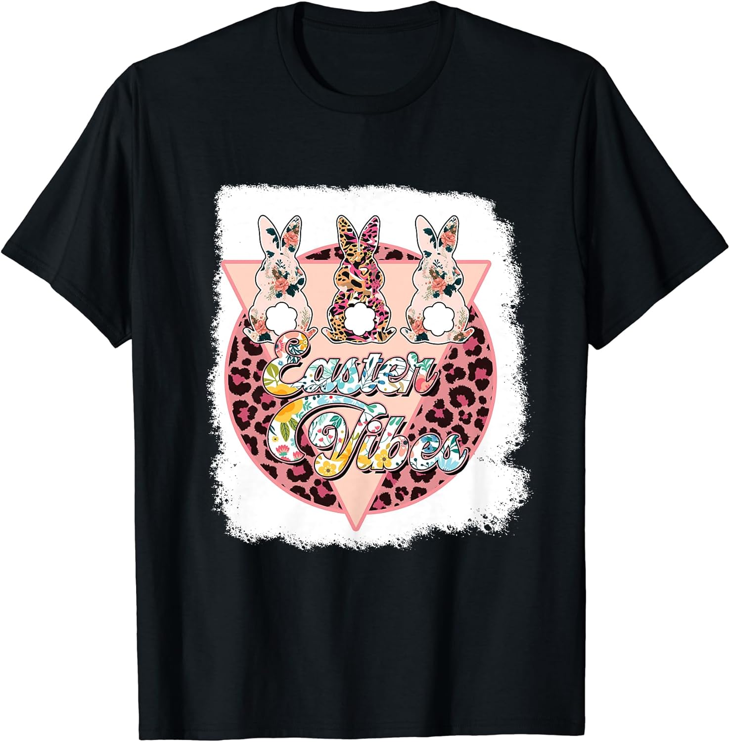 Easter Vibes Pastel Floral Bunny Leopard Circle T-Shirt
