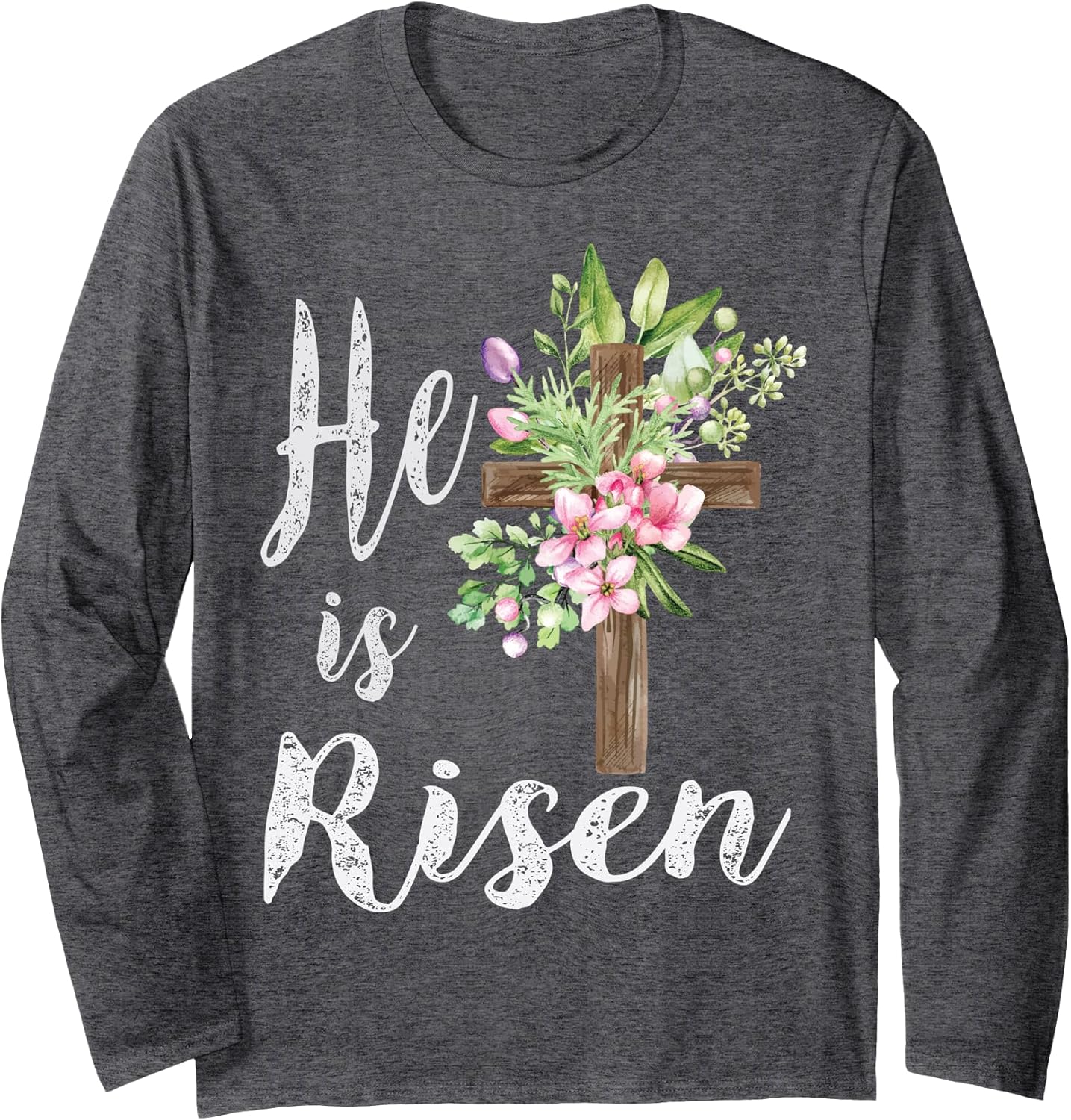He is Risen Floral Cross Vintage Happy Easter Long Sleeve T-Shirt