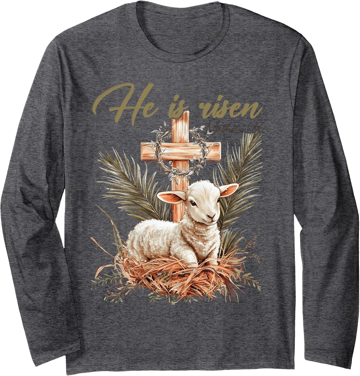 He Is Risen Lamb Cross Jesus Religious Easter Day Christian Long Sleeve T-Shirt