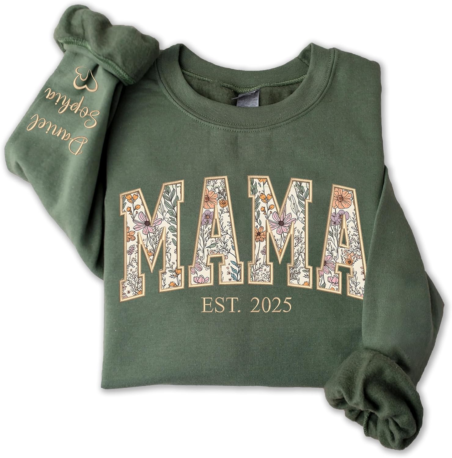 Personalized Floral Embroidered Applique Mama Sweatshirt For Women, Custom Mama Gifts from Grandkids, Mom Sweater, Mom Crewneck, Mother's Day Apparel, Mother Birthday, Mommy Gifts