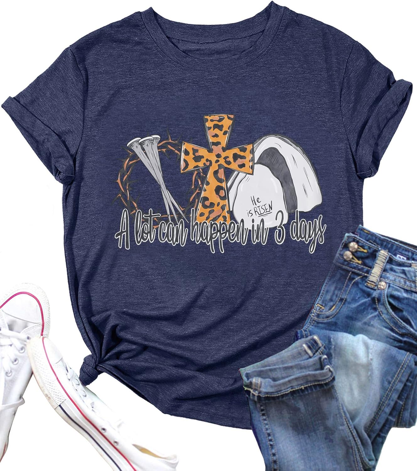 A Lot Can Happen in 3 Days Shirt Women Christian Easter Tshirts Casual Short Sleeve Religious Quotes Tee Tops