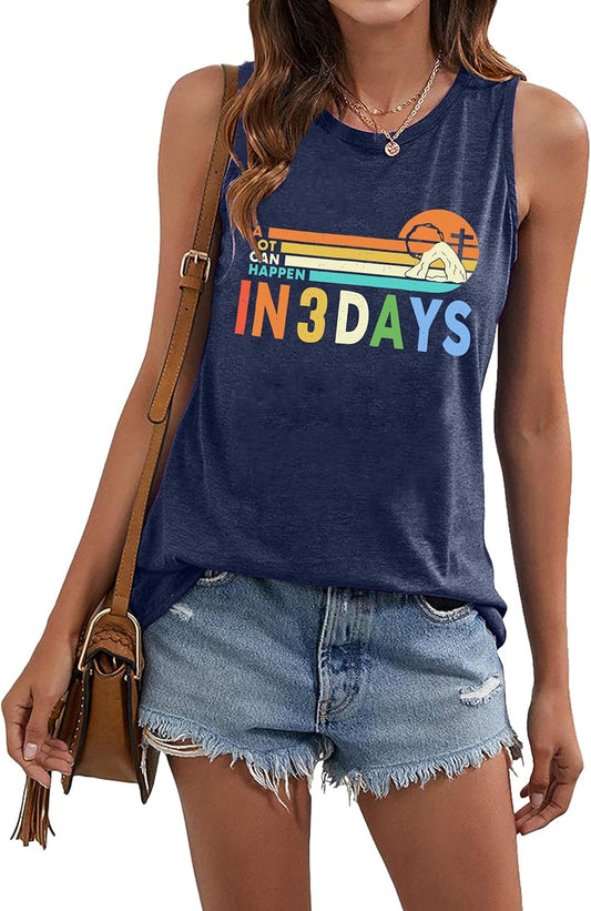 Easter Shirts for Women Easter Christian Tee a Lot Can Happen in Three Days Casual Sleeveless Tank Tops