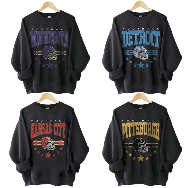 90s All Team Football Black Sweatshirt, Vintage 1960 Football Sweatshirt, Cowboy Football Game Day Shirt, All Team Shirt...