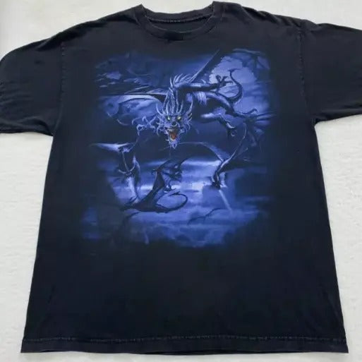90s DRAGON FANTASY T-Shirt, grunge y2k emo scene tapout goth amity affliction style clothes, Unisex T-shirt Hoodie,...