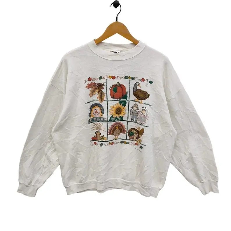 90s Mallard Duck Pumpkin Sunflower Vintage 1994 Thanksgiving Sweatshirt Crewneck Hunting Season T-Shirts Graphic Tee...