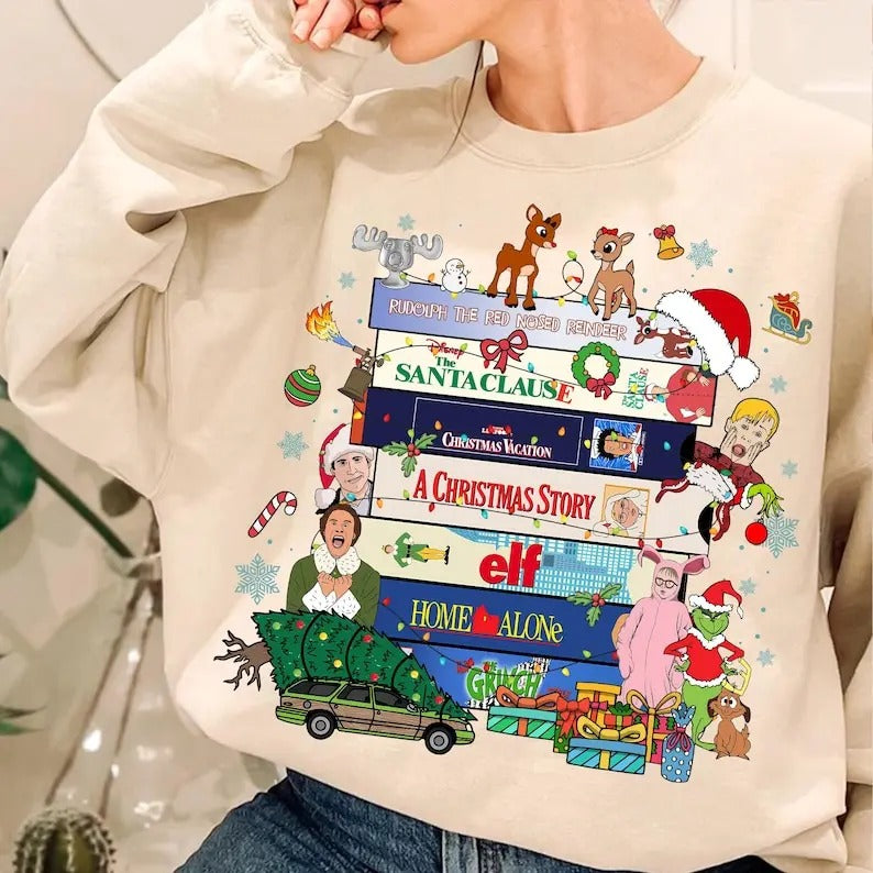90s Style Christmas tshirt,sweatshirt,hoodie, Christmas sweatshirt, VHS Tapes, 90s VHS hoodie, Christmas Movies VHS...