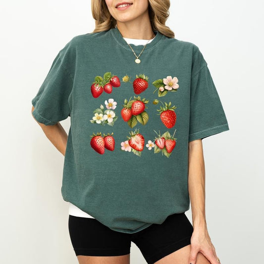 90s Style Vintage Strawberry Tee, Cottagecore Strawberries Graphic T-shirt, Vintage Fruit Unhinged Shirt, Strawberry...