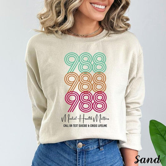 988 Sweatshirt For Women Mental Health Matter Shirt Suicide Awareness Tees 988 Hoodie Depression Tees For Her Therapy...