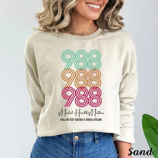 988 Sweatshirt For Women Mental Health Matter Shirt Suicide Awareness Tees 988 Hoodie Depression Tees For Her Therapy...