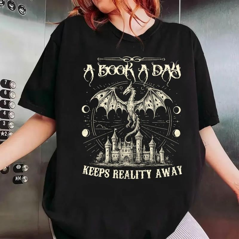 A Book A Day Dragon Shirt, Bookish Shirt, Book Club Shirt, Fantasy Book Merch, Gift For Reader Lover, Librarian Unisex...