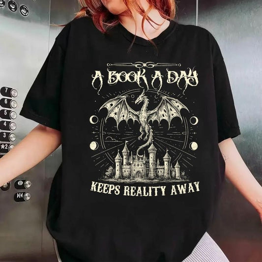 A Book A Day Dragon Shirt, Bookish Shirt, Book Club Shirt, Fantasy Book Merch, Gift For Reader Lover, Librarian Unisex...