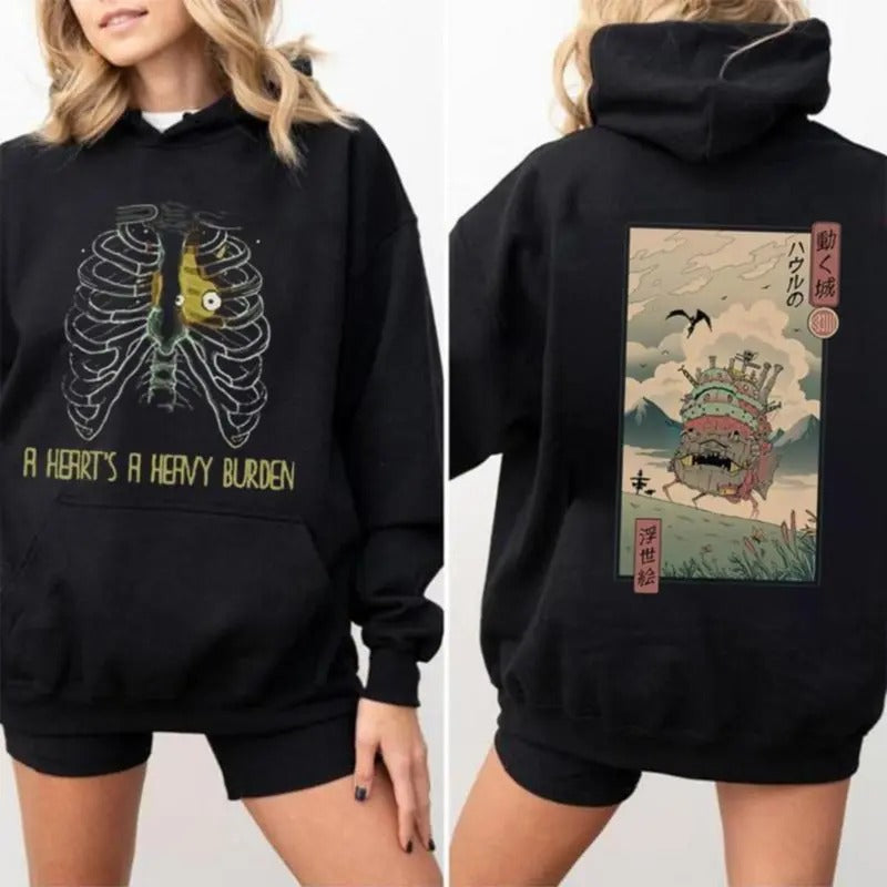 A Heart's A Heavy Burden 2 Sided Hoodie, Sweatshirt, T-shirt, Howls Moving Castle Shirt, Studio Ghibli, Anime Unisex...