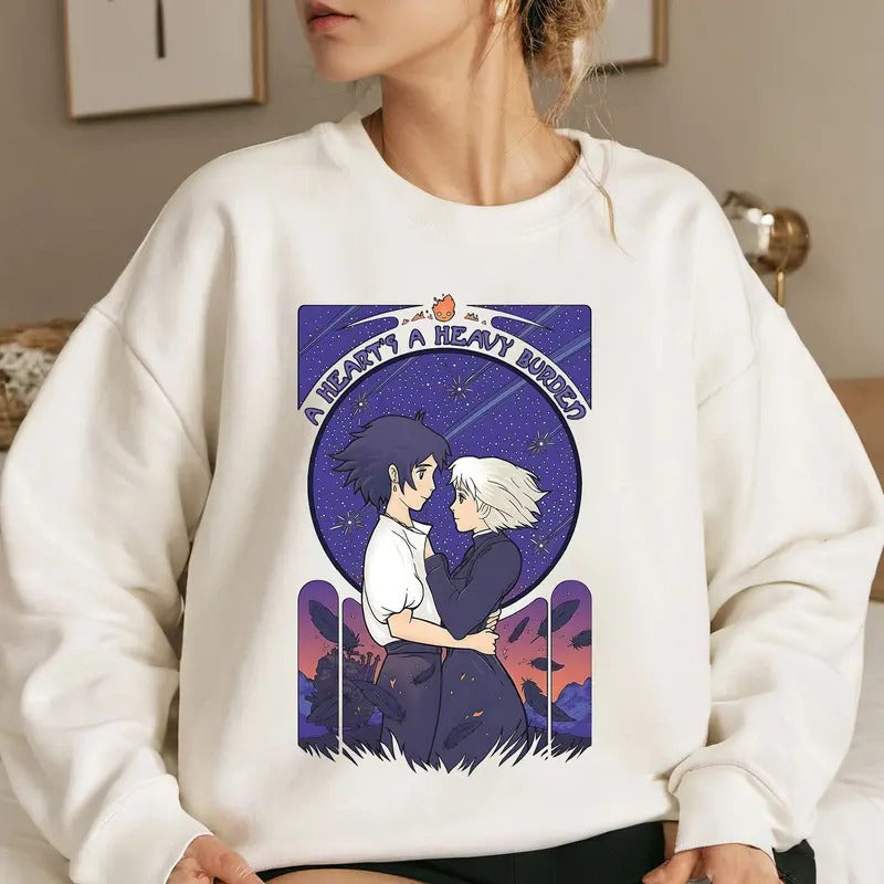A Heart's A Heavy Burden Ghibli Shirt Crewneck Hoodie, Anime Otaku Shirt Comfort Cotton Sweatshirt | WearSparks.com