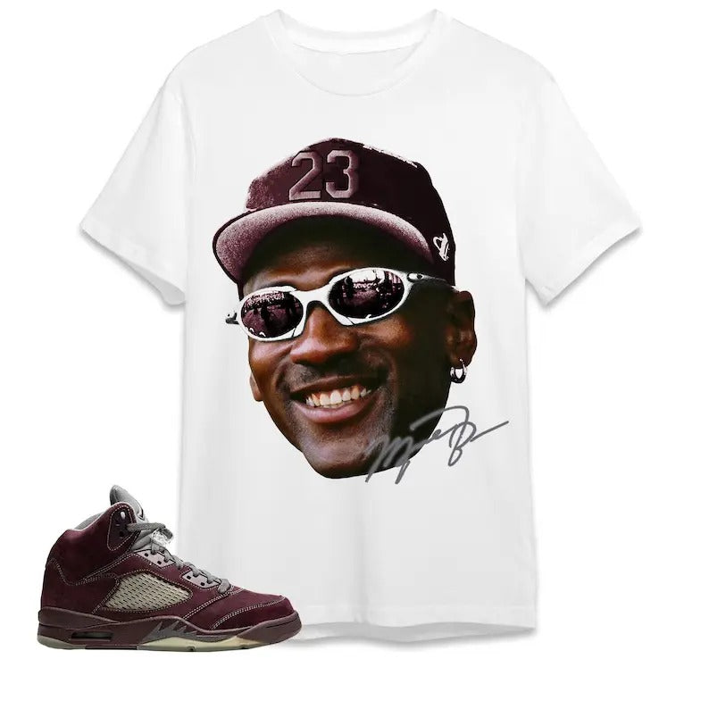 A J 5 Burgundy Unisex Shirt,  T-shirt, Head MJ, Shirt To Match Sneaker Hoodie, Sweatshirt | WearSparks.com