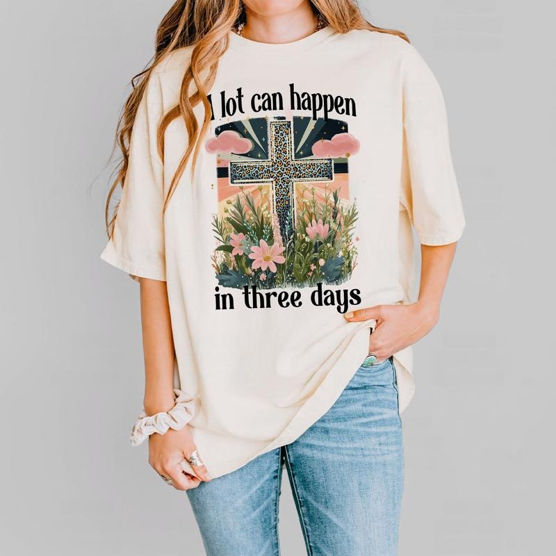 A Lot Can Happen in Three Days Shirt, Easter Christian Tee, Leopard Cross Faith Sweatshirt for Women, Inspirational...