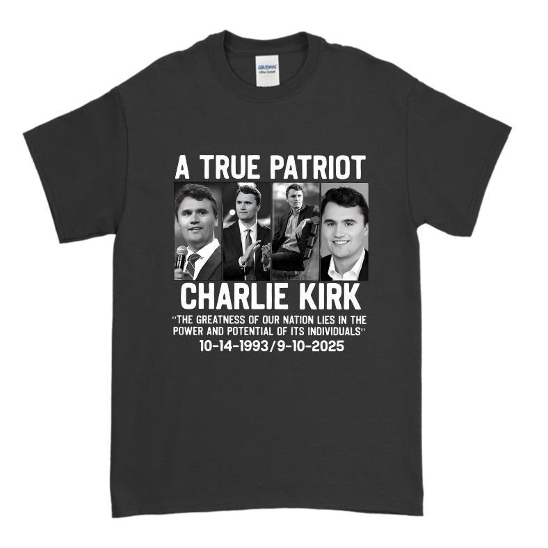 A True Patriot Charlie Kirk Shirt American Patriot T-Shirt My Hero Cotton Top Unisex Medium Crewneck Short Sleeve Solid...