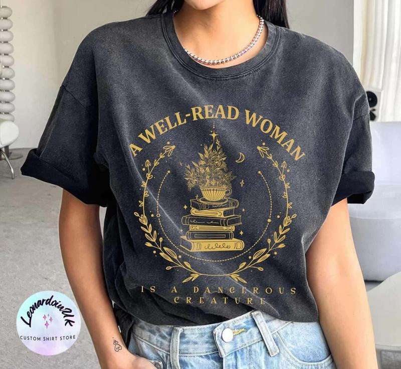 A Well Read Woman Bookish shirt, Book shirt, Reading tshirt, Literature Shirt, Librarian Shirt Bookish Crewneck Celestial...
