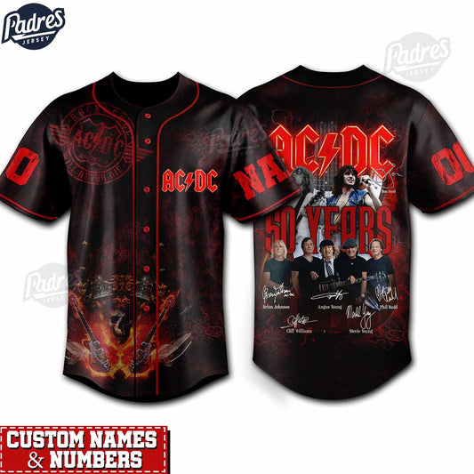 ACDC 50 Years Anniversary Custom Baseball Jersey - Padres Jersey Oasis: Elevate Your Baseball Style Game... (Image 1)
