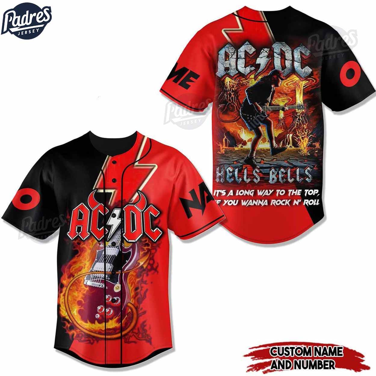 ACDC Hells Bells Custom Baseball Jersey - Padres Jersey Oasis: Elevate Your Baseball Style Game T-Shirts,... (Image 1)