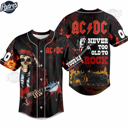 ACDC Never Too Old To Rock Custom Baseball Jersey - Padres Jersey Oasis: Elevate Your Baseball Style Game... (Image 1)