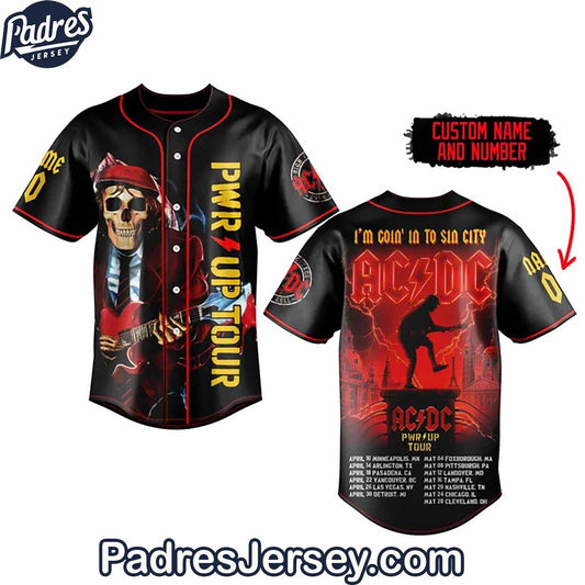 ACDC PWR UP Tour Baseball Jersey Outfit - Custom Name - Padres Jersey Oasis: Elevate Your Baseball Style Game... (Image 1)