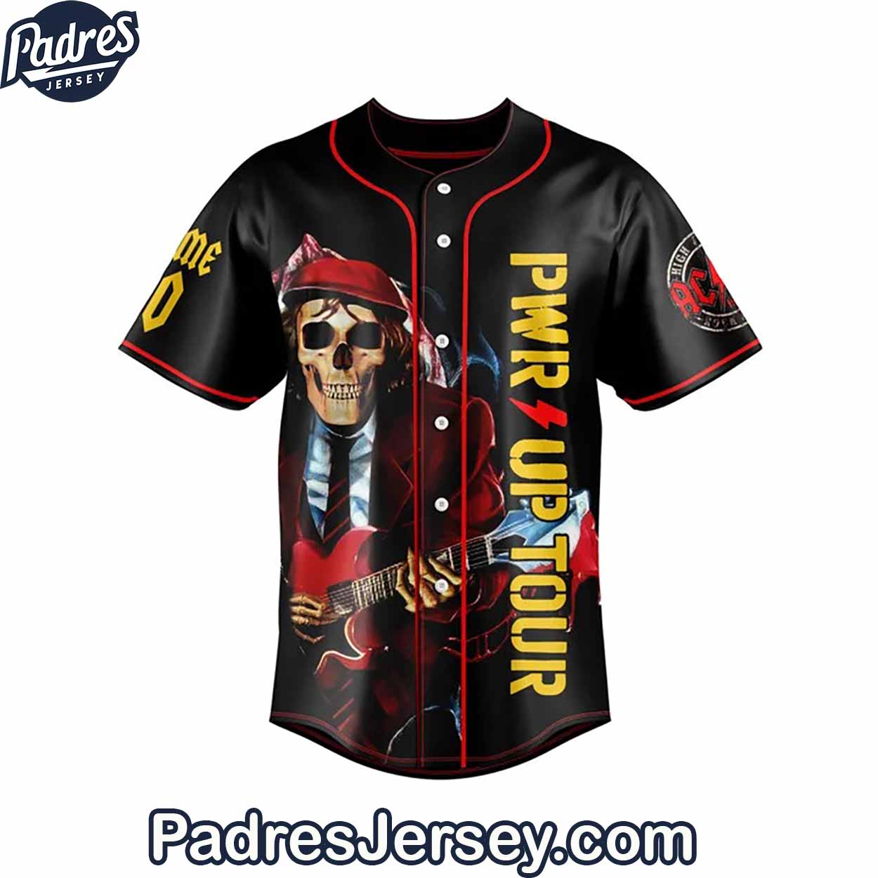 ACDC PWR UP Tour Baseball Jersey Outfit - Custom Name - Padres Jersey Oasis: Elevate Your Baseball Style Game... (Image 2)