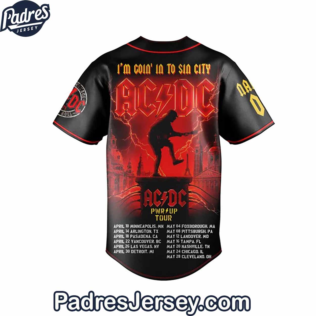 ACDC PWR UP Tour Baseball Jersey Outfit - Custom Name - Padres Jersey Oasis: Elevate Your Baseball Style Game... (Image 3)
