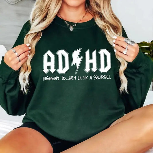 AD HD Highway to... Hey Look a Squirrel Hoodie, Motivational Hoodie, Dungeons and Dragons Dnd T-shirt, DnD Vintage Tee,...