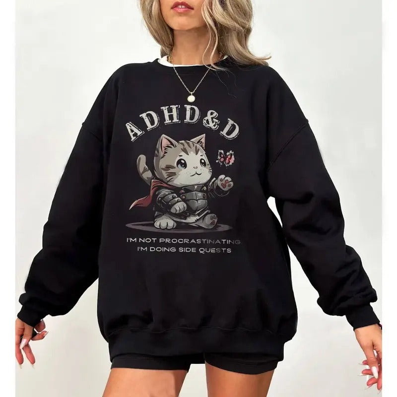 ADHD&D Shirt, Dungeons and Dragons ADHD Shirt, Cat DnD Shirt, Dungeons and Dragons Sweatshirt,Dragon Unisex Tee,Game...